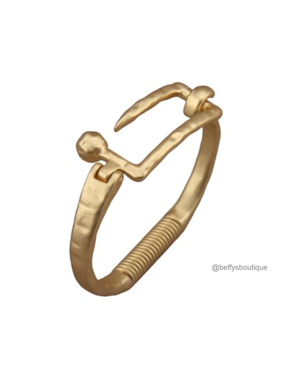 Hammered Gold Plated Bangle Bracelet Womens Open Cuff Spring Clasp
